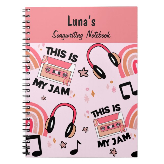 Caderno Espiral Notebook de compositora de moças rosa divertidas (Frente)