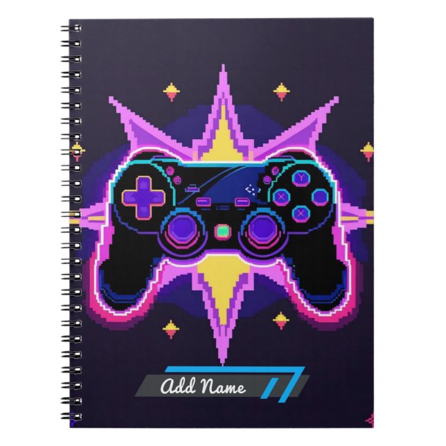 Caderno Espiral Notebook de controladora de jogos Pixel - Nome edi (Frente)