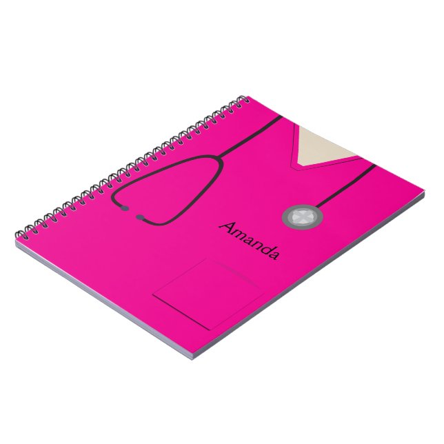 Caderno Espiral Notebook de cor rosa quente com bordas médicas (Left Side)