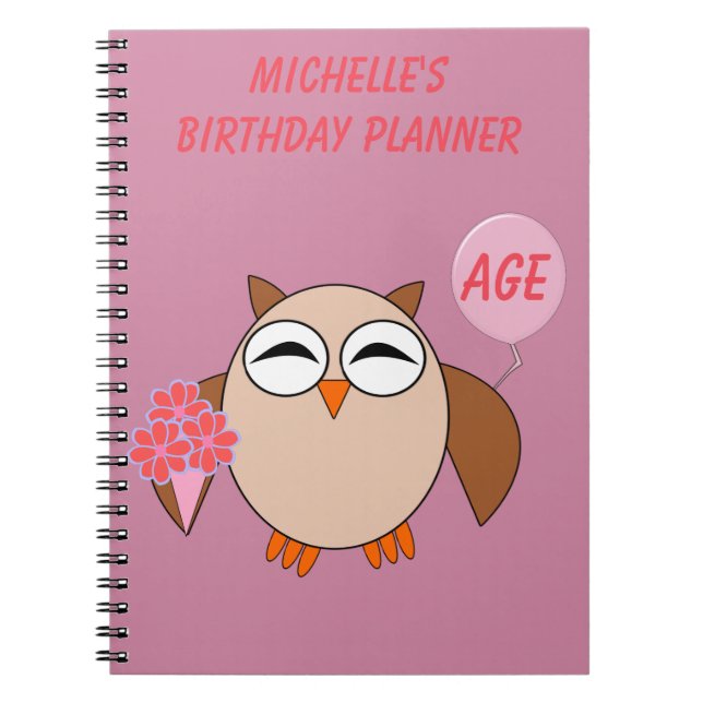 Caderno Espiral Notebook de Coruja de Aniversário Personalizado (Frente)