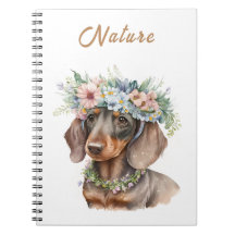 Notebook De Dachshund Floral Cão Espiral Bonito