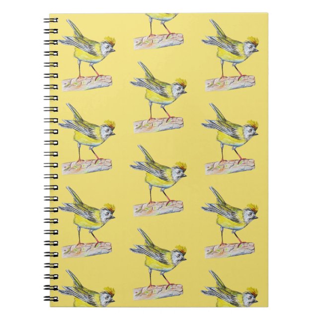 Caderno Espiral Notebook de desenho de aves amarelas (Frente)