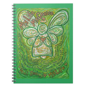 Caderno Espiral Notebook de Diário de Arte Angel Verde Poem do can