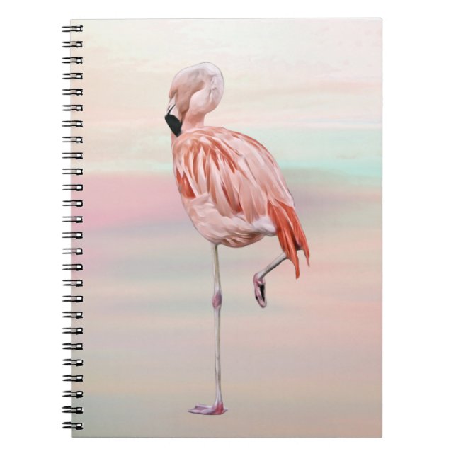 Caderno Espiral Notebook de Diário de Arte Pássaro Flamingo Rosa (Frente)