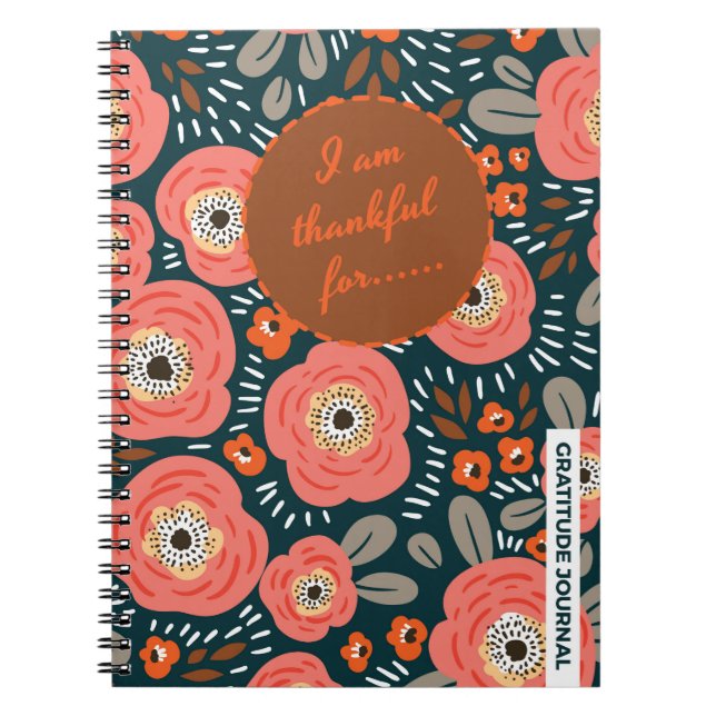 Caderno Espiral Notebook de Diário de Gratidão Girly Floral Modern (Frente)