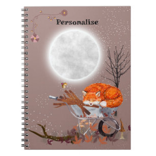 Caderno Espiral Notebook de Diário de Lua Cheia de Raposa Laranja-
