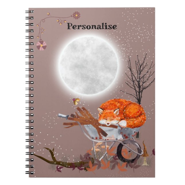 Caderno Espiral Notebook de Diário de Lua Cheia de Raposa Laranja- (Frente)