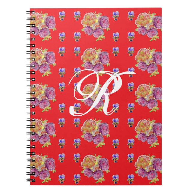 Caderno Espiral Notebook de Diário inicial Floral Rosa vermelha Sh (Frente)