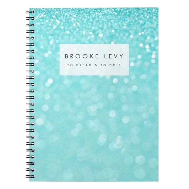 Caderno Espiral Notebook de Diário personalizado Turquoise Sparkle (Frente)