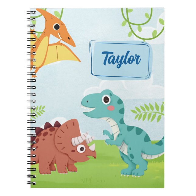 Caderno Espiral Notebook de Dino Bonito - Diário Divertido para Cr (Frente)