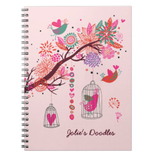 Caderno Espiral Notebook de doodles de aves