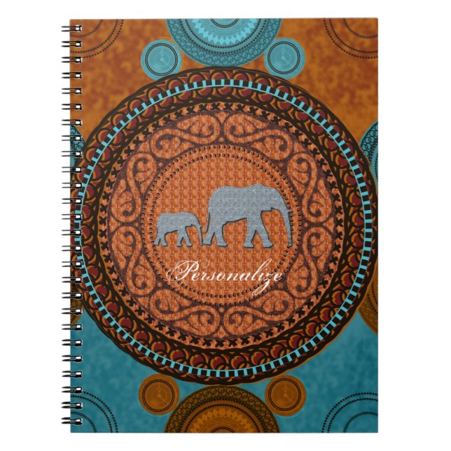 Caderno Espiral Notebook de elefantes decorados (Frente)