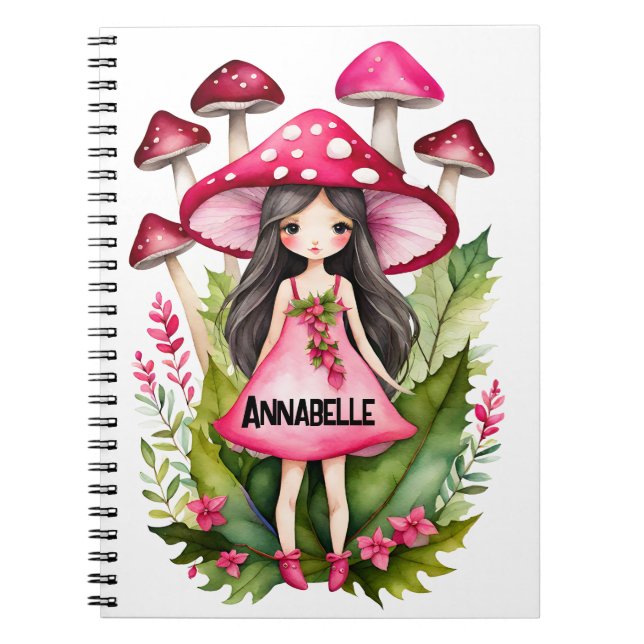 Caderno Espiral Notebook de fada de cogumelo rosa (Frente)