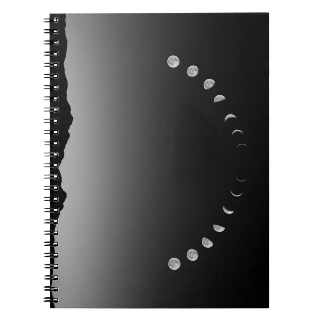Caderno Espiral Notebook de fase lunar, paisagem monocromática (Frente)