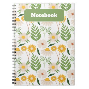 Caderno Espiral Notebook de flor natural verde e amarelo