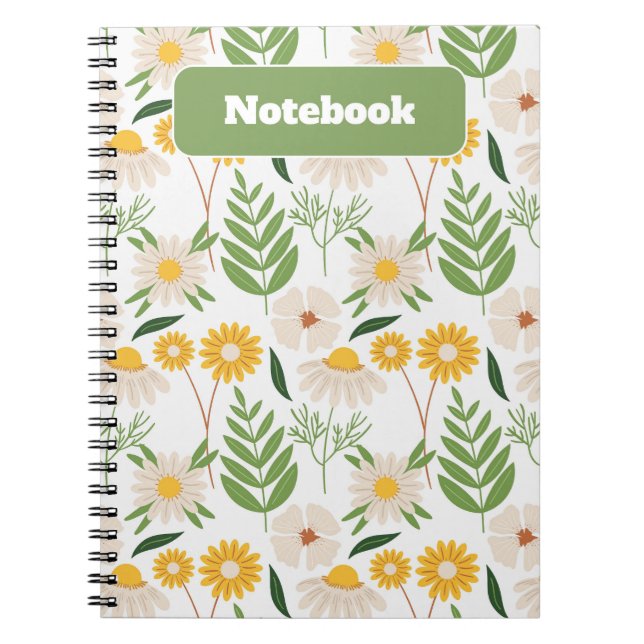 Caderno Espiral Notebook de flor natural verde e amarelo (Frente)