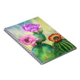 Caderno Espiral Notebook de Flores de Cactus Vermelhas Púrpura