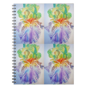 Caderno Espiral Notebook de Flores Florais Padrão de Íris Amarelo 