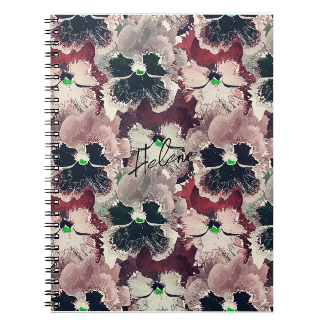Caderno Espiral Notebook de flores impermeáveis, cor-de-água, rosa (Frente)