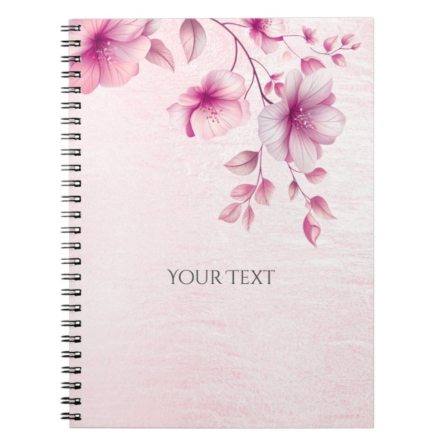 Caderno Espiral Notebook de flores rosa com aquarela (Frente)