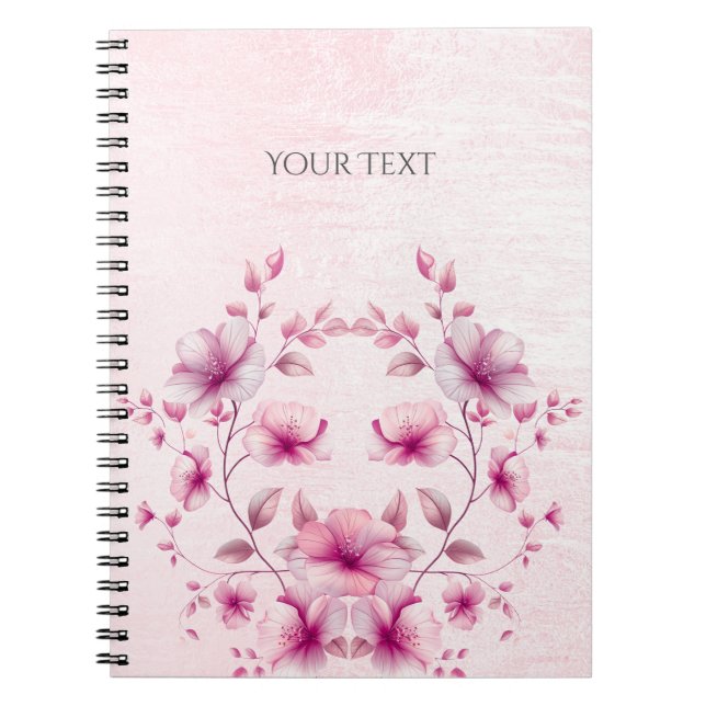 Caderno Espiral Notebook de flores rosa com aquarela (Frente)