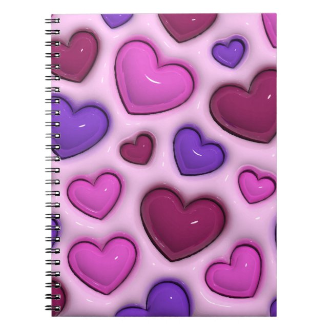 Caderno Espiral Notebook De Foto Espiral Com Corações 3D Brilhante (Frente)