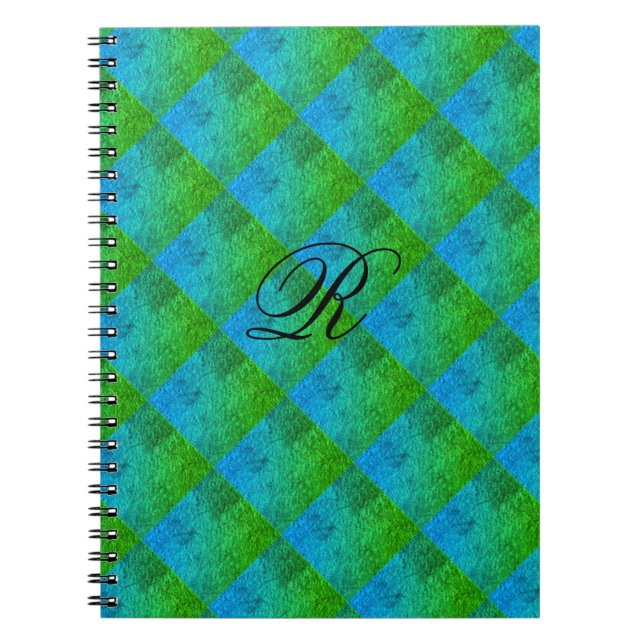 Caderno Espiral Notebook de fotos espirais AZUL AZUL VERDE MODERNO (Frente)