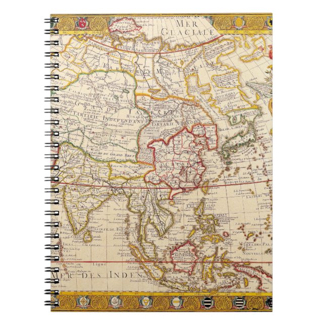 Caderno Espiral Notebook de fronteira Dourada do Mapa Asiático (Frente)