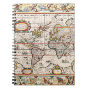 Caderno Espiral Notebook de Fronteiras do Mapa do Mundo Histórico