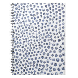 Caderno Espiral Notebook de Fruta Blueberry White Blue Watercolor