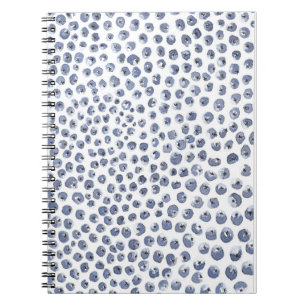 Caderno Espiral Notebook de Fruta Blueberry White Blue Watercolor