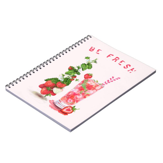 Caderno Espiral Notebook de Frutas Legal com suco de morango (Left Side)