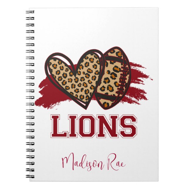 Caderno Espiral Notebook de futebol do Lions com nome (Frente)