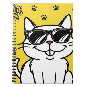 Caderno Espiral Notebook de gato engraçado Gato de desenho vestind