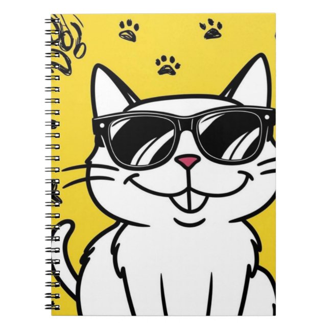 Caderno Espiral Notebook de gato engraçado Gato de desenho vestind (Frente)