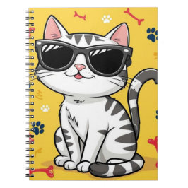 Caderno Espiral Notebook de gato engraçado Gato de desenho vestind