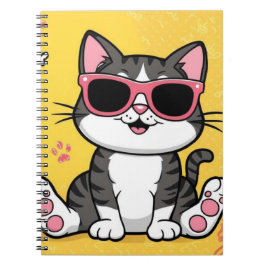 Caderno Espiral Notebook de gato engraçado Gato de desenho vestind