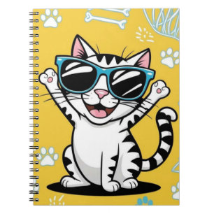 Caderno Espiral Notebook de gato engraçado Gato de desenho vestind