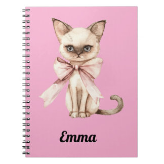 Caderno Espiral Notebook de gato siamês personalizado