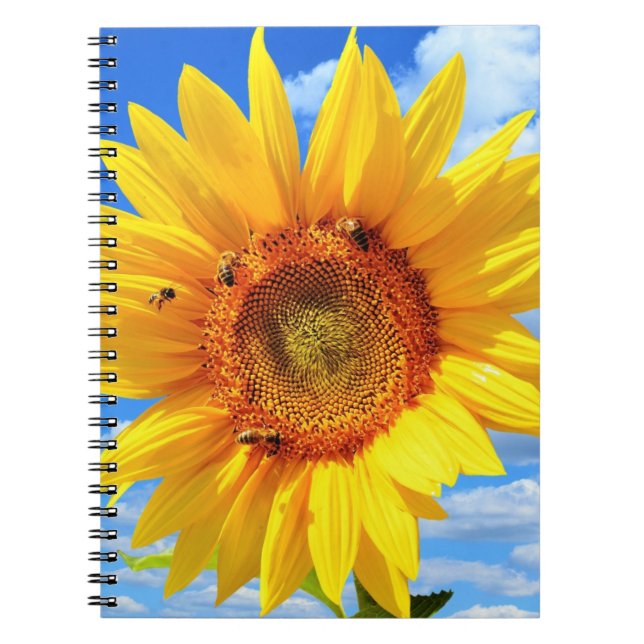 Caderno Espiral Notebook de girassol e abelhas amarelo (Frente)
