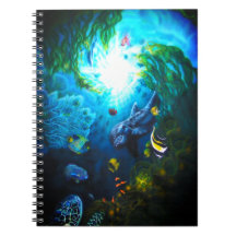 Notebook de golfinho no oceano-mãe
