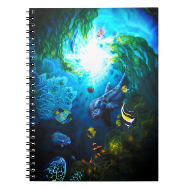 Caderno Espiral Notebook de golfinho no oceano-mãe (Frente)
