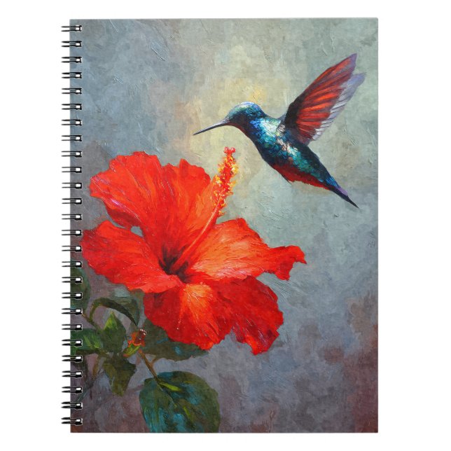 Caderno Espiral Notebook de Hibiscus Vermelho Hummingbird (Frente)