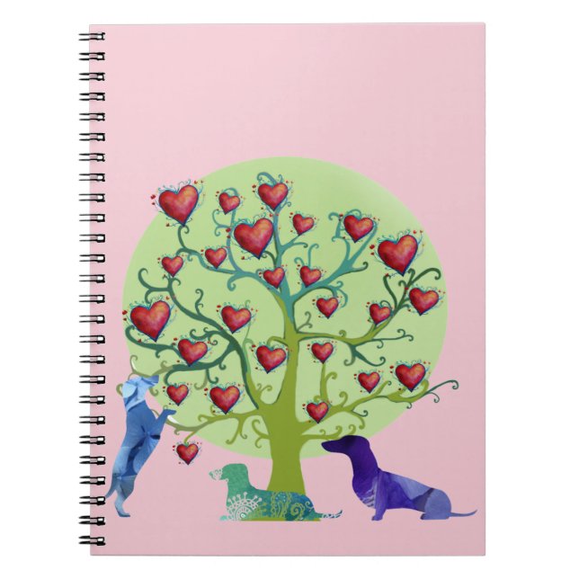 Caderno Espiral Notebook de ilustração de namorados, DachshundHear (Frente)