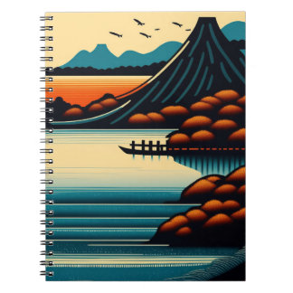 Caderno Espiral Notebook de Ilustração do Lago Sunset Mountain