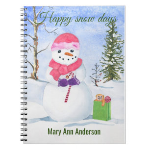 Caderno Espiral Notebook de inverno com neve em espiral rosa