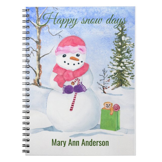 Caderno Espiral Notebook de inverno com neve em espiral rosa (Frente)