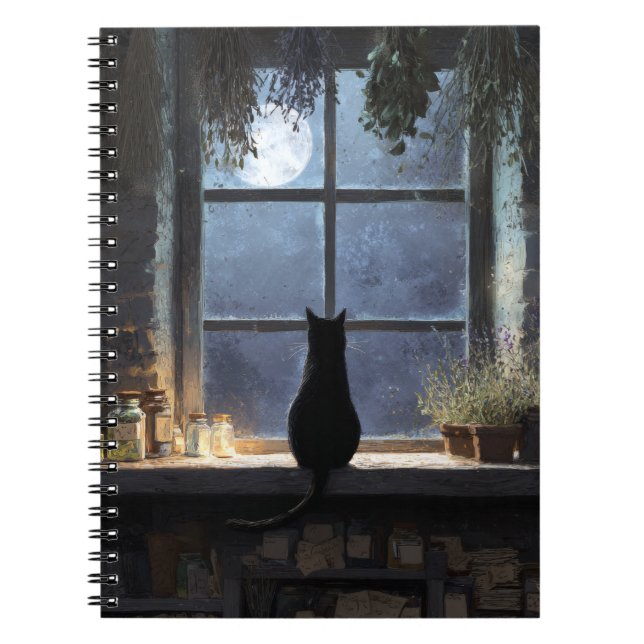 Caderno Espiral Notebook de janela de Cat Lua (Frente)
