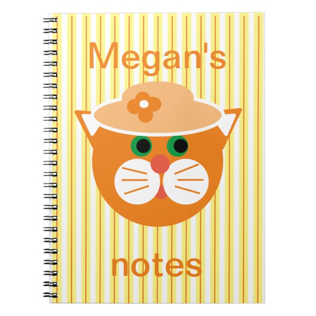 Caderno Espiral Notebook de Lady Cat Laranja Striped (Frente)