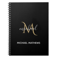 Notebook de luxo elegante monograma negro e Dourad